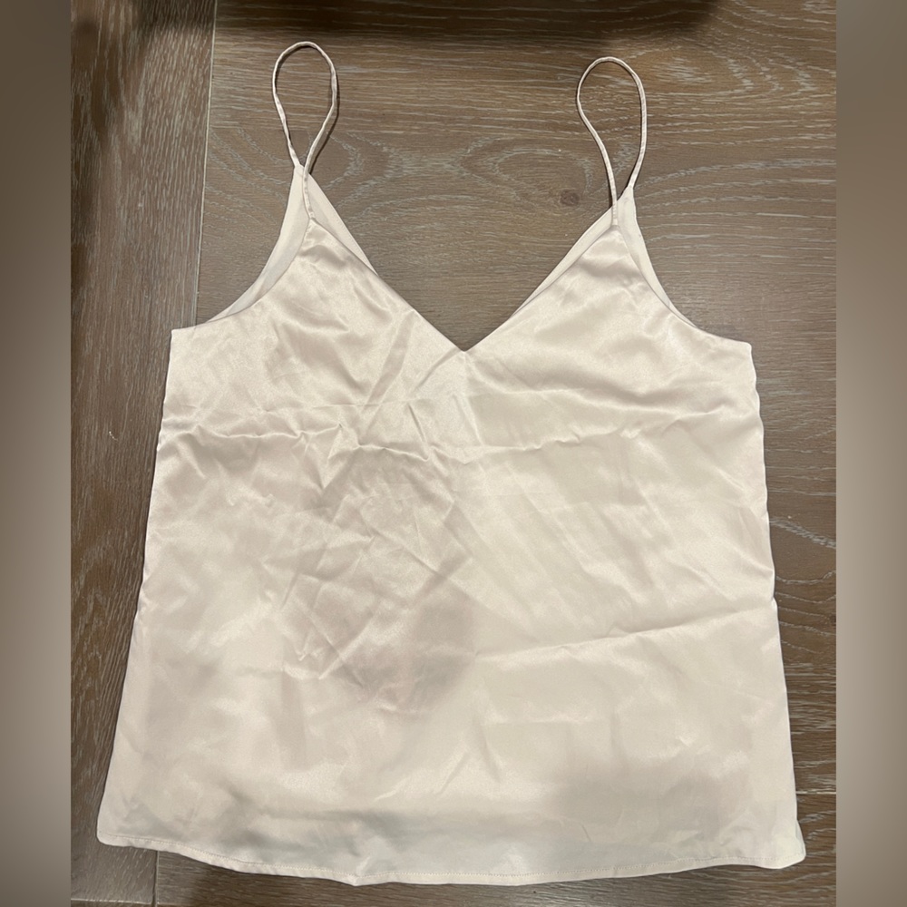 Lulu’s Champagne Satin Loose Fit V-neck Spaghetti Strap Top